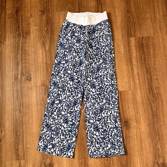 NEW Lilly Pulitzer Beach Palazzo Linen Pant Oyster Bay Blue White Sz XS - Picture 3 of 12